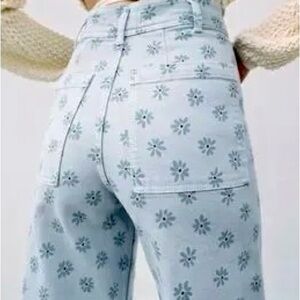 Zara Light Blue Marine Floral High Rise Jeans size 6